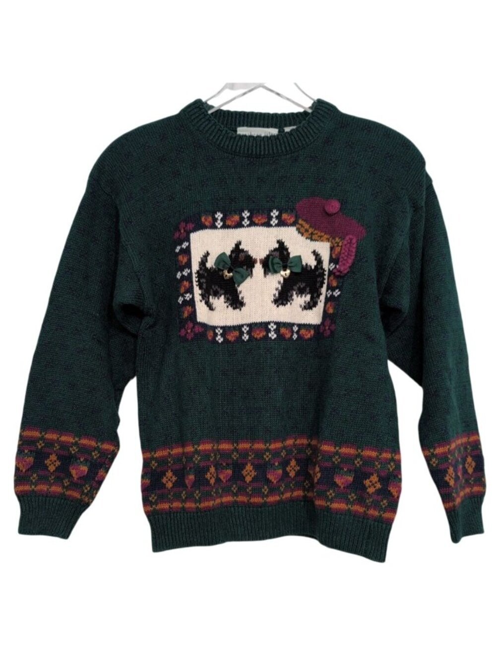 Northern Isles Hand Embroidered Sweater Womens Size Small Green Scottie Dog